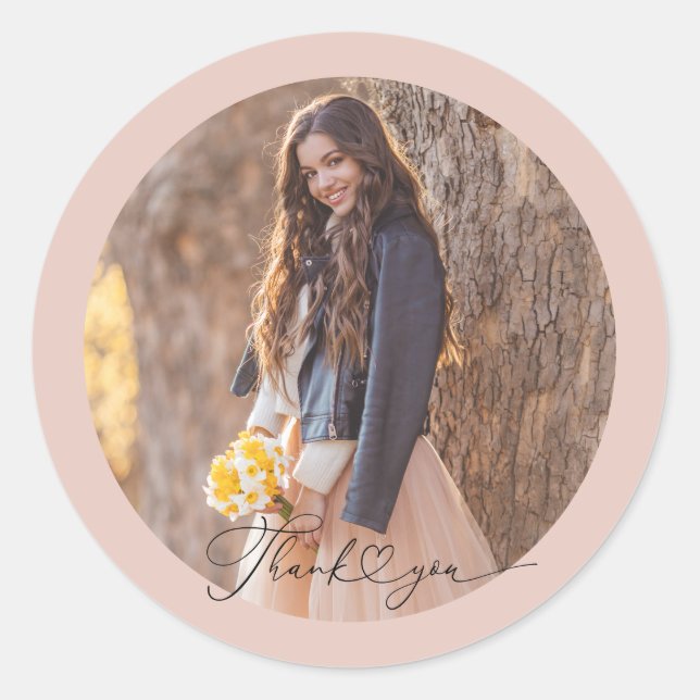 Modern Heart Graduation Thank You Card Classic Round Sticker (Front)