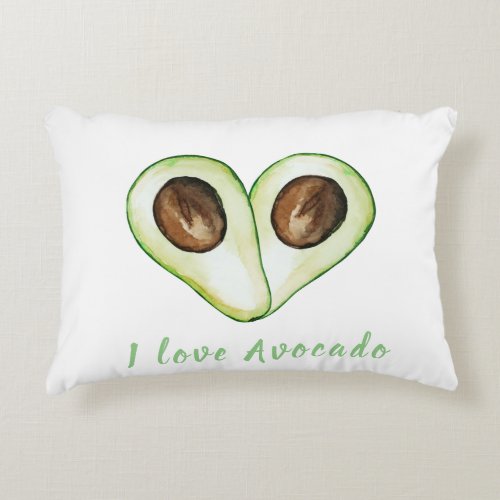 Modern Heart Green I Love Avocado Quote Accent Pillow