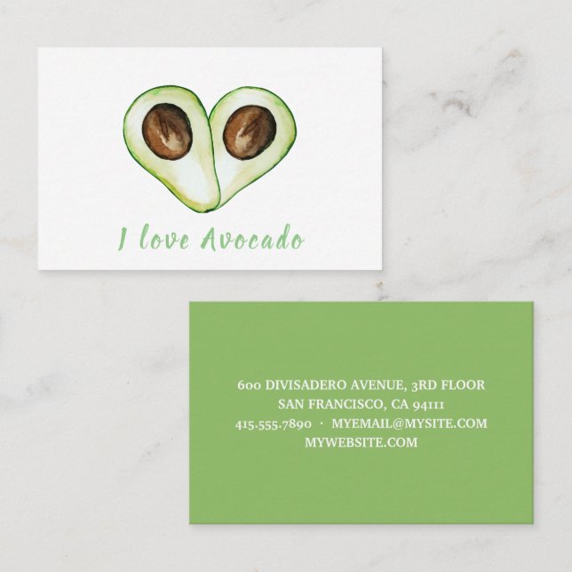 Modern Heart Green I Love Avocado Quote Business Card (Front/Back)