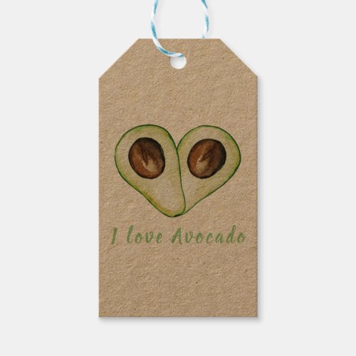 Modern Heart Green I Love Avocado Quote Gift Tags