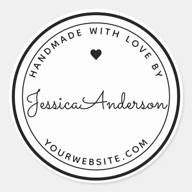 Modern Heart Handmade with Love Craft DIY Product Classic Round Sticker |  Zazzle