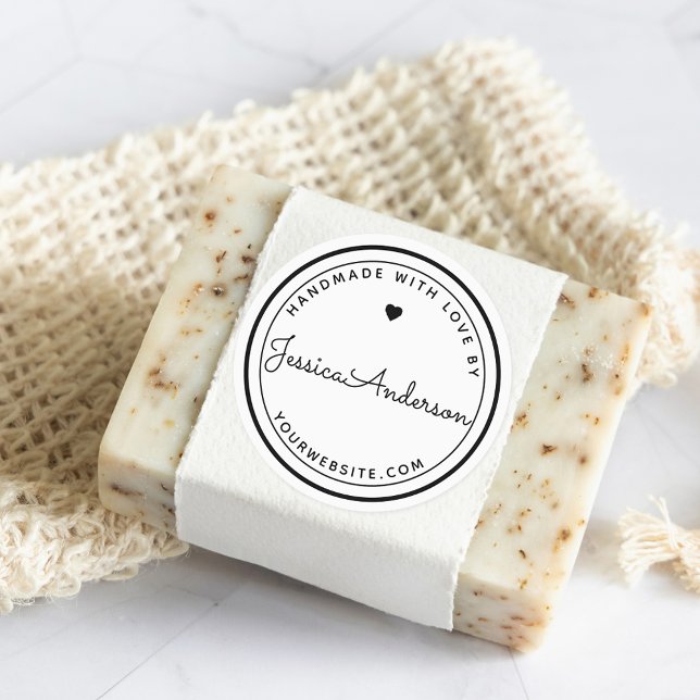 Modern Heart Handmade with Love Craft DIY Product Classic Round Sticker (Creator Uploaded)