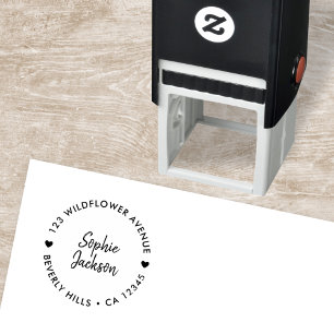 Modern Heart Handwritten Round Return Address Self-inking Stamp