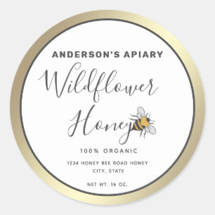 Modern heart honey bee honey jar   Classic Round Sticker