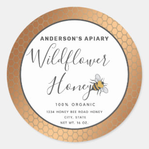 Modern heart honey bee honey jar  Classic Round Sticker
