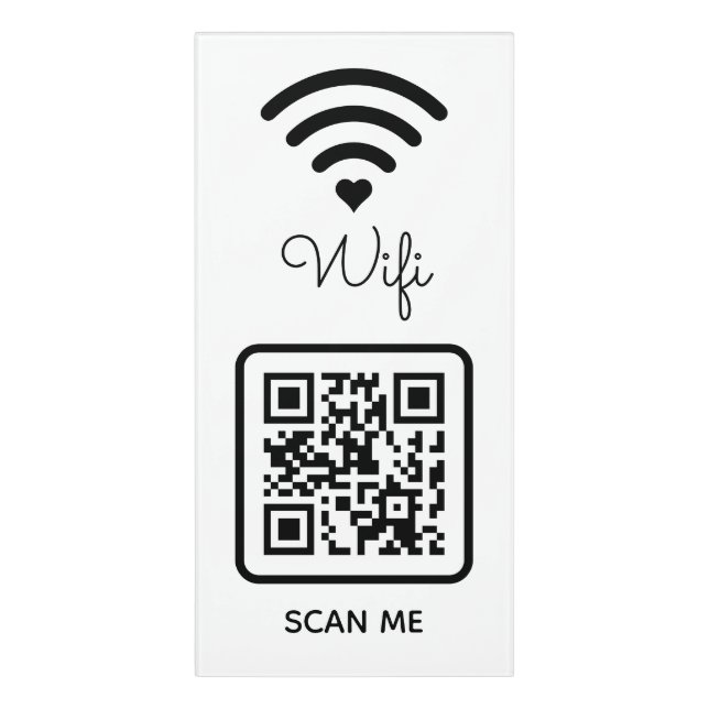 Modern Heart Hotel QR Code Scan Me Wifi Password Door Sign (Classic Front Vert)