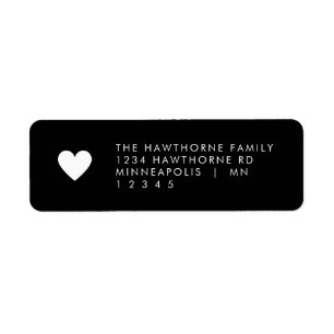 Modern Heart Minimal Black Valentine Love Address Label