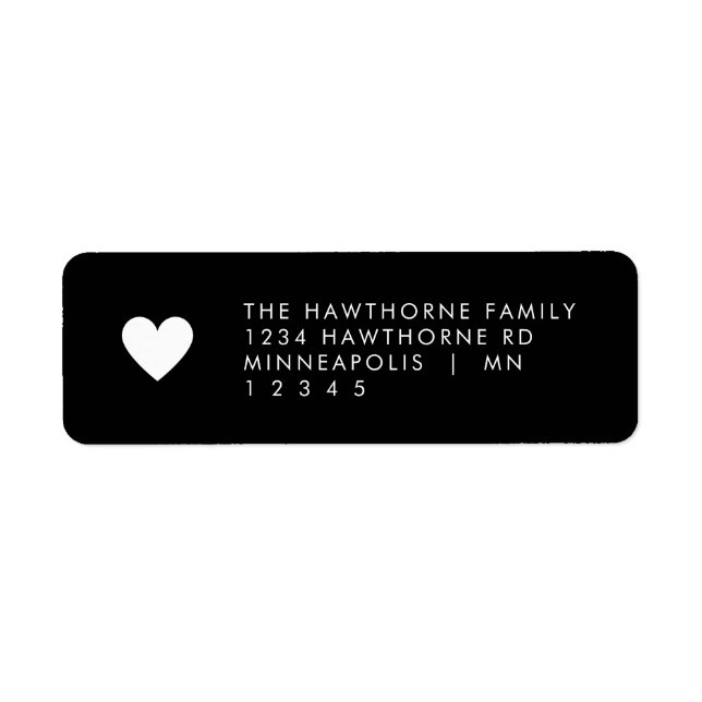 Modern Heart Minimal Black Valentine Love Address  Label (Front)