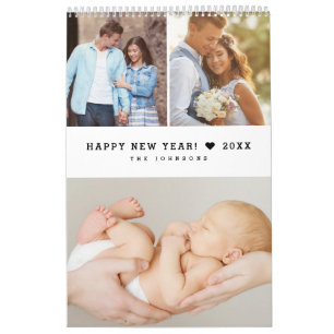 Modern Heart Minimal Custom Family Photo Grid Calendar