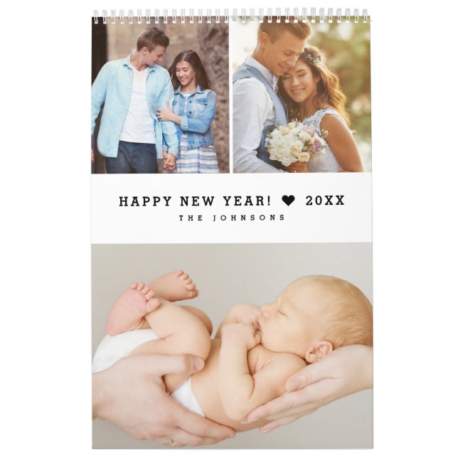 Modern Heart Minimal Custom Family Photo Grid Calendar (Cover)