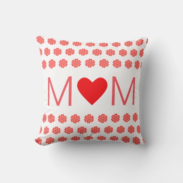 Modern Heart Mom & Heart Flowers Throw Pillow (Front)