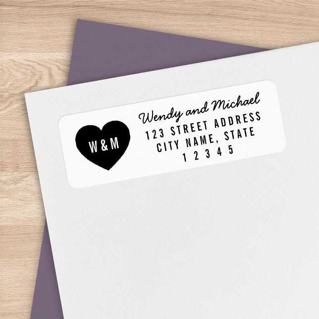 Modern Heart Monogram Couple Return Address Label (Creator Uploaded)