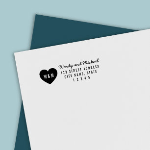 Modern Heart Monogram Couple Return Address Self-inking Stamp