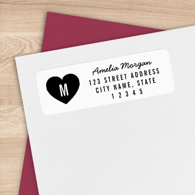 Modern Heart Monogram Name Return Address Label (Creator Uploaded)