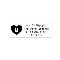 Modern Heart Monogram Name Return Address Self-inking Stamp