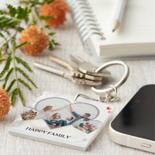 Modern Heart Multi Photo Template Personalized Nam Keychain