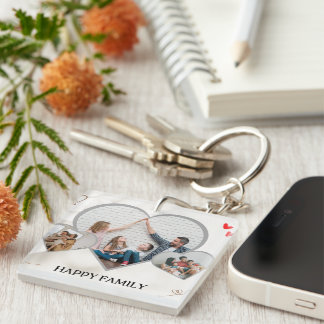 Modern Heart Multi Photo Template Personalized Nam Keychain