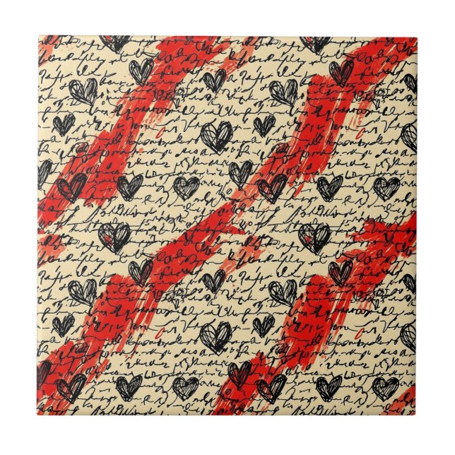 Modern Heart Pattern with Script Background (10) Ceramic Tile (Front)