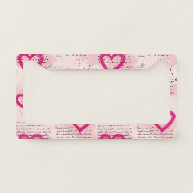 Modern Heart Pattern with Script Background (10) License Plate Frame (Front)
