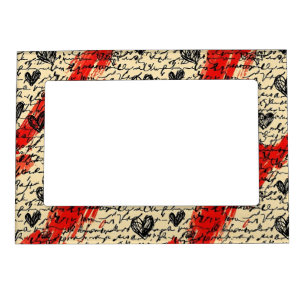 Modern Heart Pattern with Script Background (10) Magnetic Frame