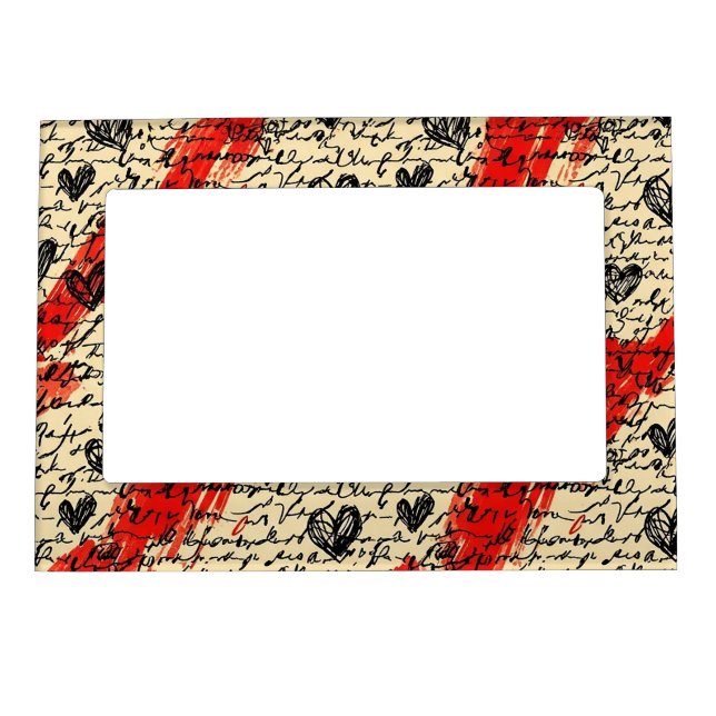 Modern Heart Pattern with Script Background (10) Magnetic Frame (Front)