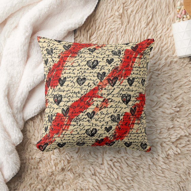 Modern Heart Pattern with Script Background (10) Throw Pillow (Blanket)