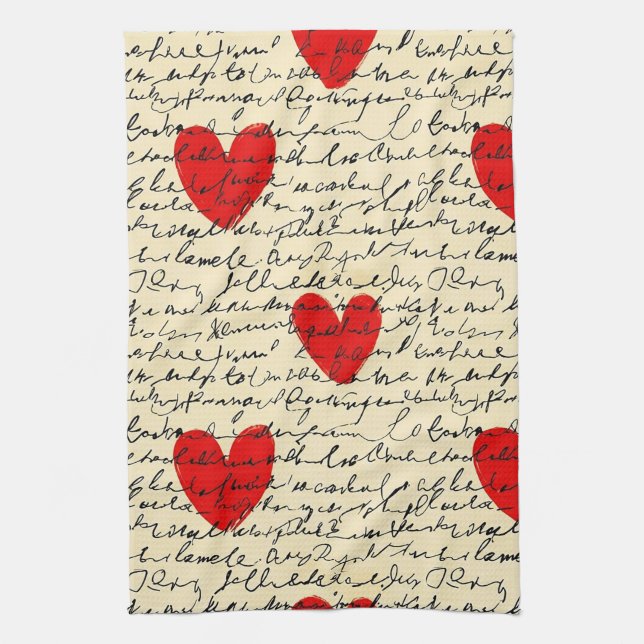 Modern Heart Pattern with Script Background (11) Kitchen Towel (Vertical)