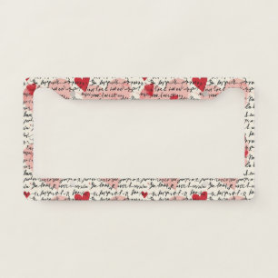Modern Heart Pattern with Script Background (11) License Plate Frame