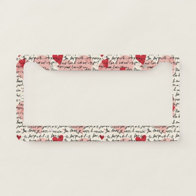 Modern Heart Pattern with Script Background (11) License Plate Frame (Front)