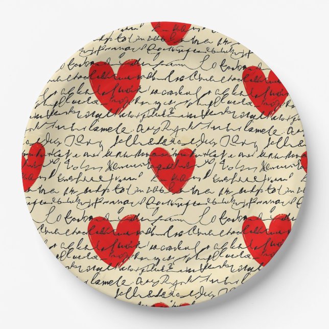Modern Heart Pattern with Script Background (11) Paper Plates (Front)