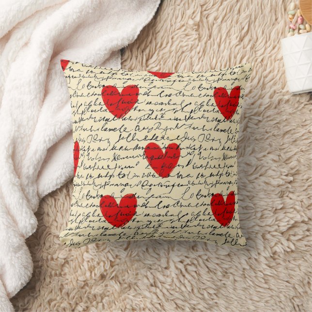 Modern Heart Pattern with Script Background (11) Throw Pillow (Blanket)
