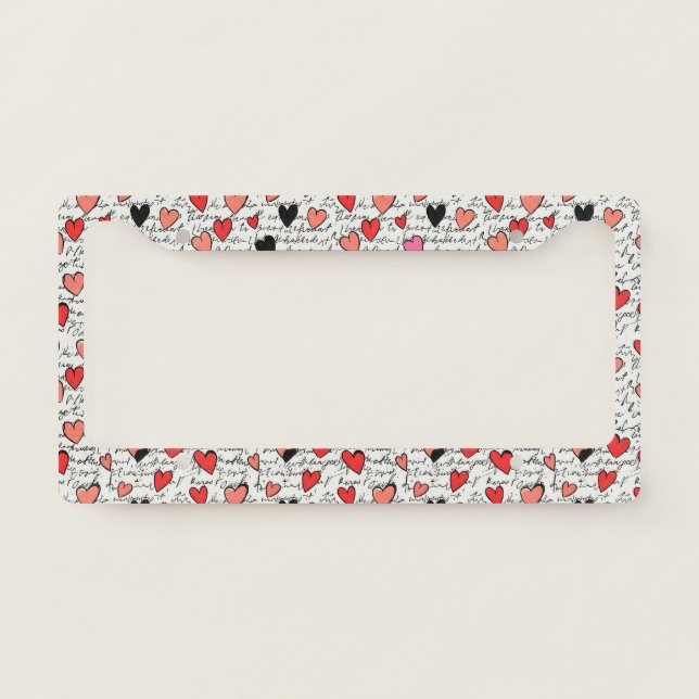 Modern Heart Pattern with Script Background (12) License Plate Frame (Front)