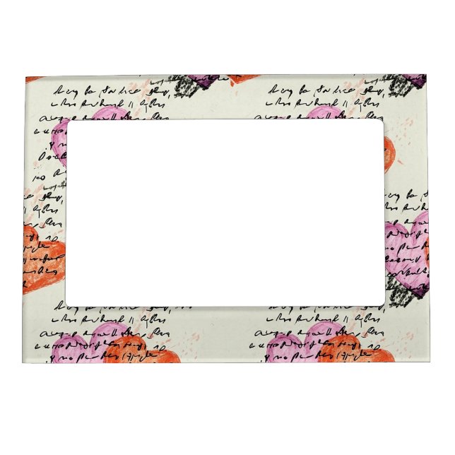 Modern Heart Pattern with Script Background (12) Magnetic Frame (Front)