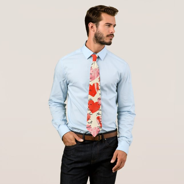 Modern Heart Pattern with Script Background (12) Neck Tie (In Situ)