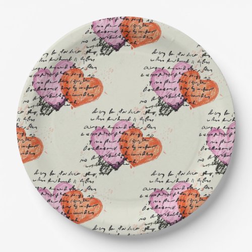 Modern Heart Pattern with Script Background (12) Paper Plates