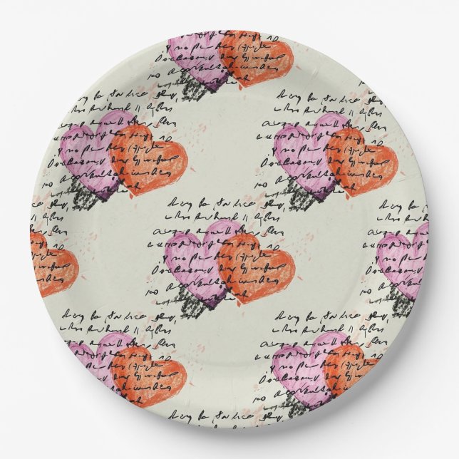 Modern Heart Pattern with Script Background (12) Paper Plates (Front)