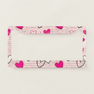 Modern Heart Pattern with Script Background (13) License Plate Frame