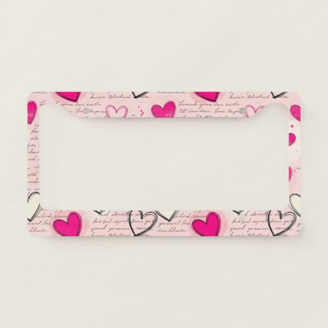 Modern Heart Pattern with Script Background (13) License Plate Frame (Front)