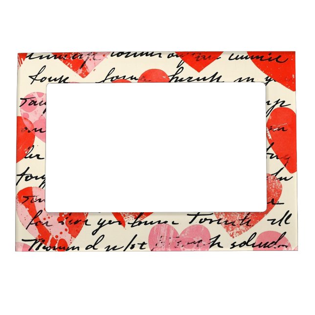 Modern Heart Pattern with Script Background (13) Magnetic Frame (Front)