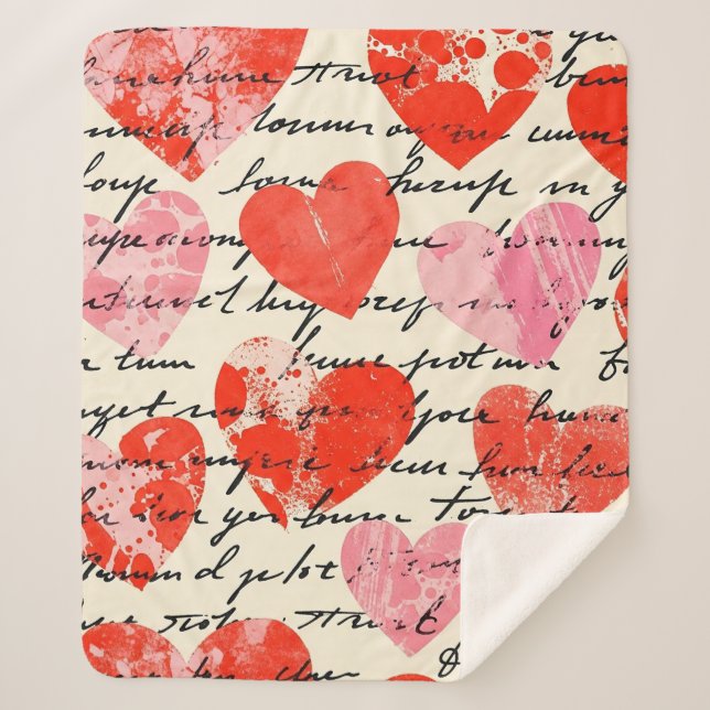 Modern Heart Pattern with Script Background (13) Sherpa Blanket (Front)