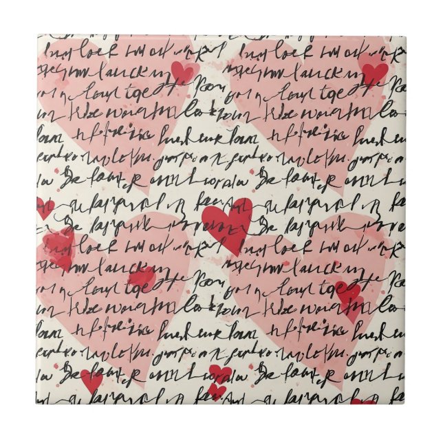 Modern Heart Pattern with Script Background (14) Ceramic Tile (Front)