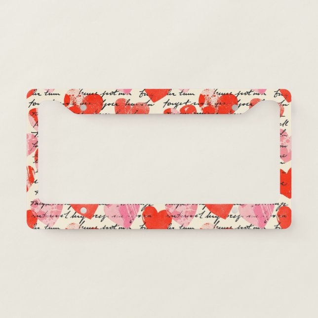 Modern Heart Pattern with Script Background (14) License Plate Frame (Front)