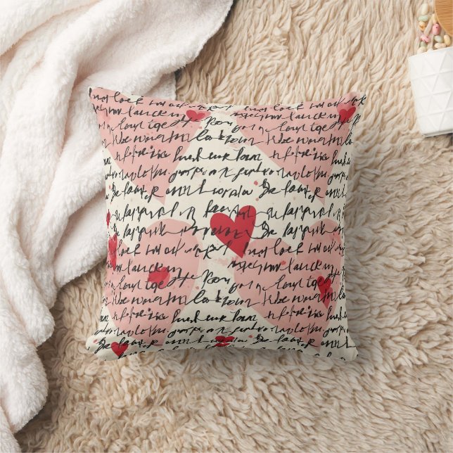 Modern Heart Pattern with Script Background (14) Throw Pillow (Blanket)