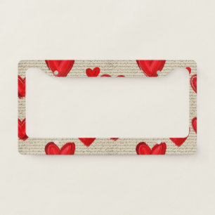Modern Heart Pattern with Script Background (15) License Plate Frame