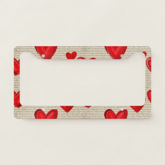 Modern Heart Pattern with Script Background (15) License Plate Frame (Front)