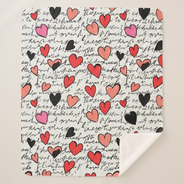 Modern Heart Pattern with Script Background (15) Sherpa Blanket (Front)