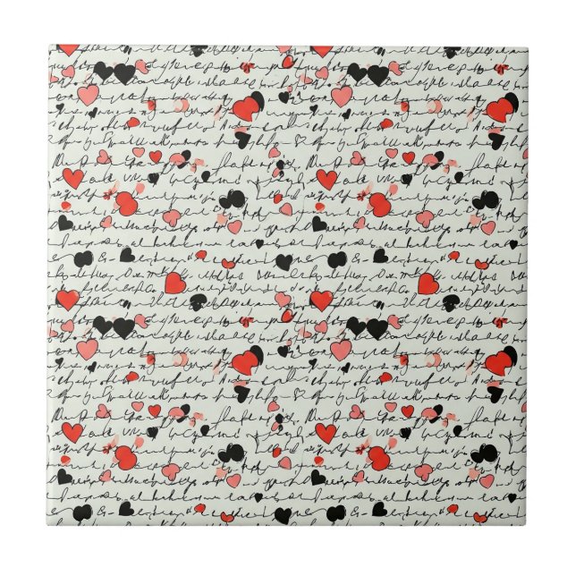 Modern Heart Pattern with Script Background (16) Ceramic Tile (Front)