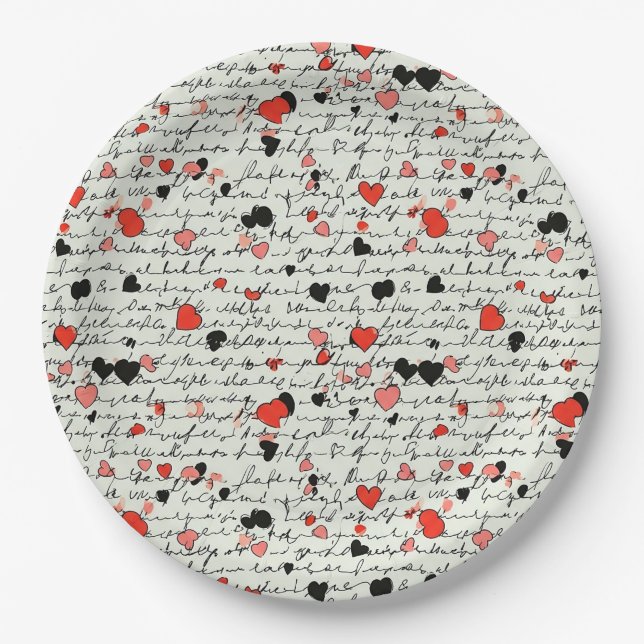 Modern Heart Pattern with Script Background (16) Paper Plates (Front)