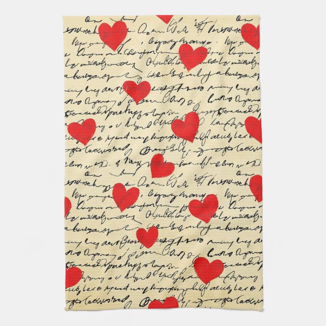 Modern Heart Pattern with Script Background (17) Kitchen Towel (Vertical)