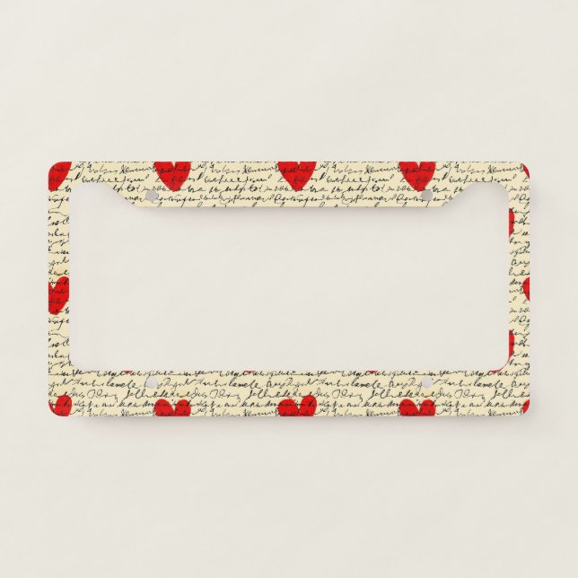 Modern Heart Pattern with Script Background (17) License Plate Frame (Front)